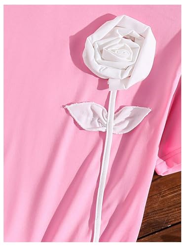 OYOANGLE Girl's 3D Floral Short Sleeve Tee Shirts Crew Neck Cute Summer Top4