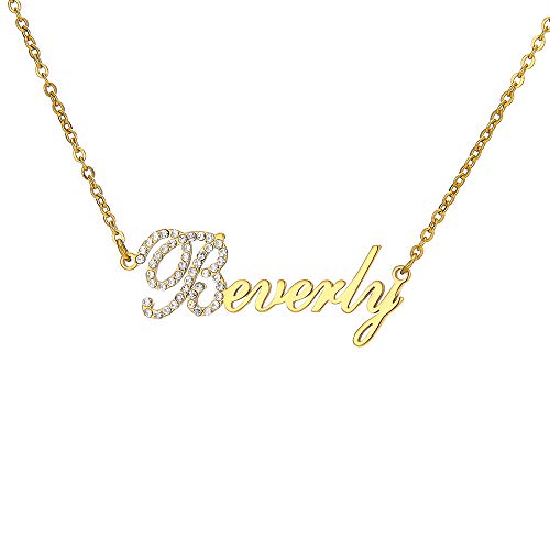 Personalized Custom Name Necklace Stainless Steel Crystal Pendant in Gold Plated Custom Made with Any Name Chain