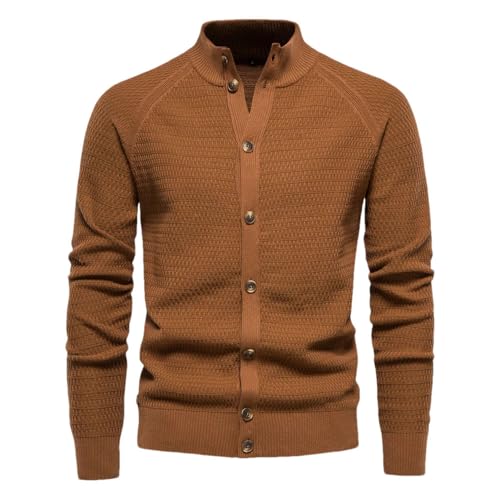 Winter Men's Knitted Button Cardigan Sweater Cotton Stand Collar Sweater Casual Warm Sweater Chocolate Size S 55-65 kg#Size S 55-65 kg
