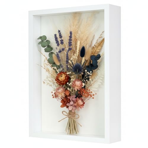 Marco de Fotos 3D para Rellenar, 21x29,7 cm, Marco de Objetos 3D, 3 cm de Profundidad, Marco de, Caja de Sombra con Placa acrílica Transparente para Fotos, medallas, Regalos, Flores secas(Blanco)