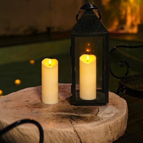 Image of Homemory 3 inchx8 inch Outdoor Waterproof Flameless Candles, LED Candles, Battery Operated Candles with Remote and Timers, Electric Fake Plastic Pillar Candles, Dark Ivory, Set of 2