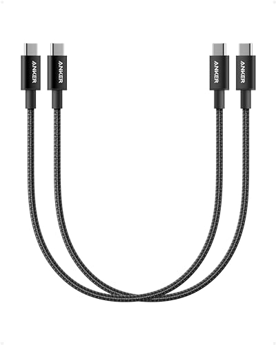 Anker New Nylon USB-C to USB-C Cable (2pack 1 ft/0.3m 60W) USB 2.0 Type C Charging Cable for iPhone 17/16/15 iPad Pro Samsung Galaxy MacBook Pro and More(Black)
