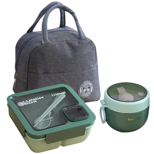 Hcojoul 1100ML Large Bento Lunch Box with Bag, Utensils, Oats Container Leak-Proof Adult Bento Lunch Box, Food Storage Box Sandwich Box for Kids Student School Office