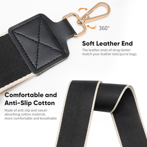 Muteffcase Purse Strap 2”, Wide Replacement Crossbody Bag Straps for Purses, Shoulder Canvas Handbag Strap (2\" Black/Gold Buckle)