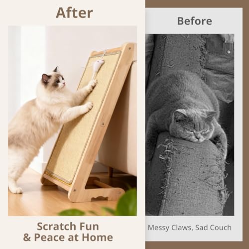 FOVVZDIL 3-in-1 Cat Scratcher, Wooden Cat Scratching Post with Natural Sisal Mat, Vertical & Horizontal Cat Scratching Board Lounge Bed for Indoor Cats, Furniture Protector - Image 4