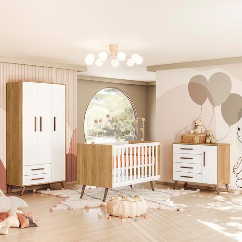 Quarto de Bebê Completo Qencanto Retrô Qmovi Freijó Branco Acetinado + Colchão Gazin