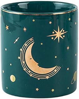 YOSCO Ceramic Desk Pen Holder Stand Moon Round Pencil Cup Pot Desk Organizer Makeup Brush Holder (Dark-Green)
