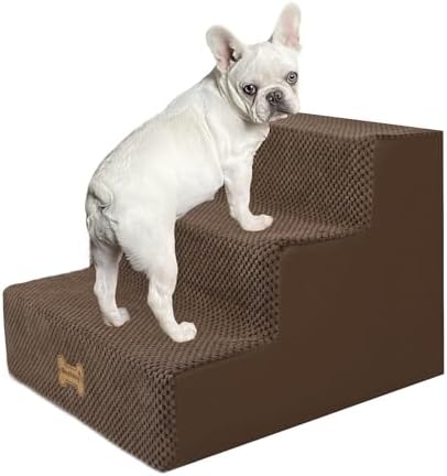 Nepfaivy Hundetreppe für Kleine Hunde 3 Stufen, Haustiertreppe 45x40x34cm | Hundetreppe Hunderampe für Bett und Sofa aus Hochdichtem Schwamm, mit Abnehmbarem, Waschbarem Bezug und