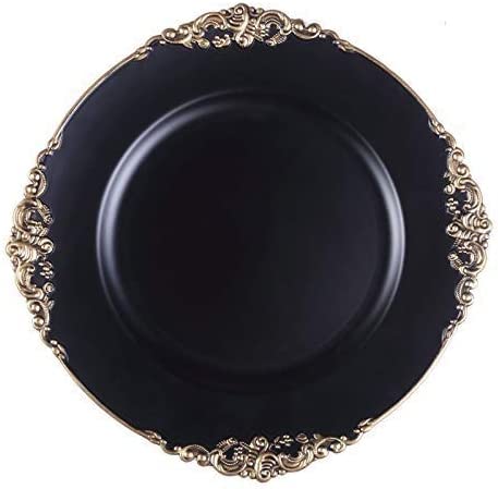 Tiger Chef Antique Charger Plates – Black Plate Chargers for Dinner Plates – Set of 6 Dinner Chargers (6, Antique Black)