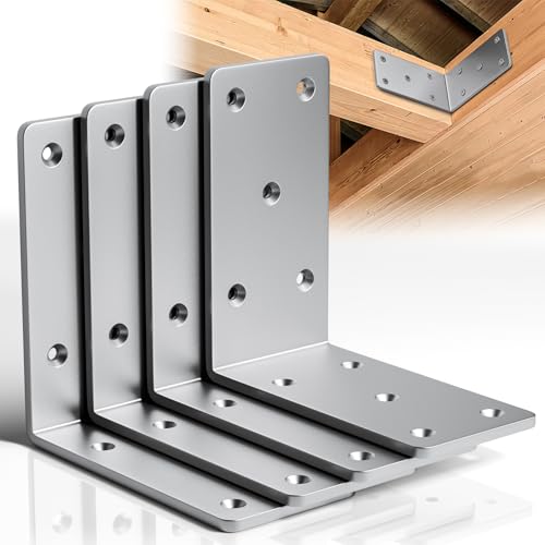 5" X 5"Heavy Duty L Brackets for Wood,Galvanized Steel Corner Braces,4-Pack