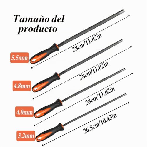 Miniatura 7 de Rhqfdm 4 Piezas Limas De Taller Limas De Metal De Alta Calidad Juego De Limas Incl 3.2mm 4.0mm 4.8mm 5.5mm 4 Tipos Lima Redonda Lima Pequeña Para Metal Bricolaje Artesanía