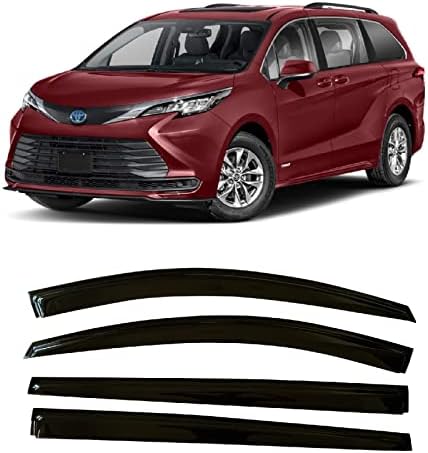 Smoke Tinted Tape-On Side Window Visor Deflectors Rain Guards Compatible with Toyota Sienna 2021 2022 2023 LE XLE XSE Limited Platinum