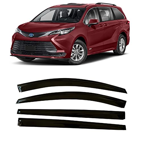 Smoke Tinted Tape-On Side Window Visor Deflectors Rain Guards Compatible With Toyota Sienna 2021 2022 2023 Le Xle Xse Limited Platinum #TOP6