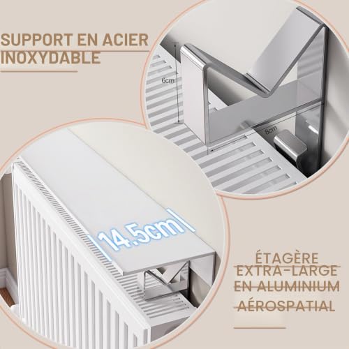 Tablette de Radiateur,Étagère de radiateur Blanc à poser sans percer,35-80 cm Long,Cache-radiateur en Aluminium,avec Support en Acier Inoxydable,pour Rangement et la Décoration,Cuisine,Salon(80cm) – vue 3