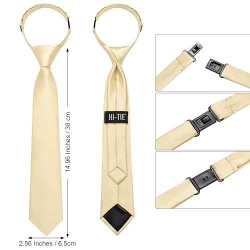 Image of Hi-Tie Pretied Boys Ties Solid Color Kids Adjustable Necktie Lapel Pin Clip Set Age 8-12 Wedding School Graduation