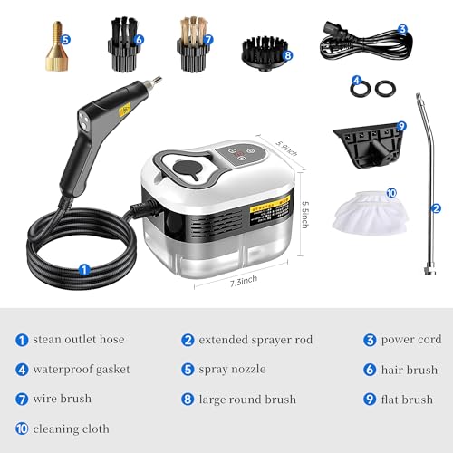 Image of Powerful 2500W Handheld Steam Cleaner,15s Fast Heat-Up & High-Pressure Steam, 6-Level Adjustable Settings for Deep Cleaning on Floors, Kitchen, Bathroom, Car, Grout (Matte Black)