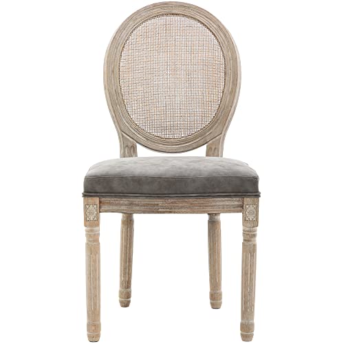 Dm Furniture Farmhouse Leather Dining Room Chairs Set Of 4 French Dining Chairs With Round Rattan Back French Bistro Chairs For Dining Room/Living Room/Kitchen/Restaurant, Black #TOP6