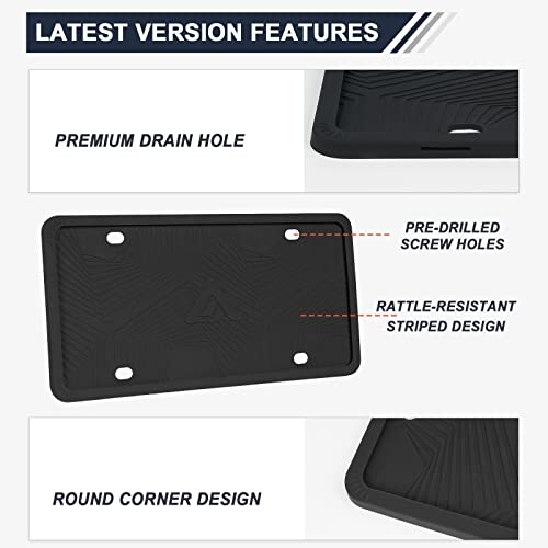 Silicone License Plate Frames Protectors, Car License Plate Covers, Universal Us Car Black License Plate Holder, Rust Rattle Proof Rubber, Front Back Plate Holders,1 Pack #TOP2