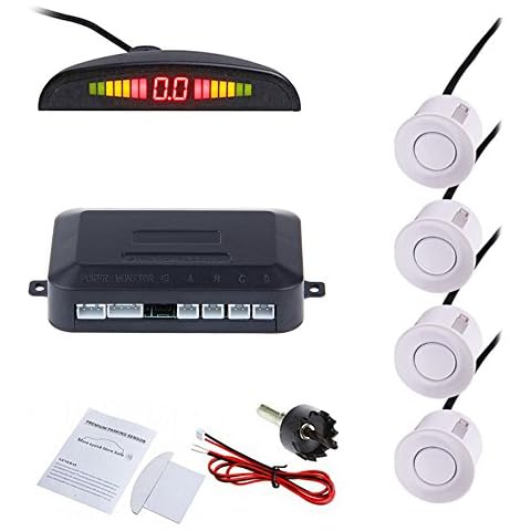 Tiemahun LED Parking Sensors Car Auto Vehicle Reverse Backup Radar System, Sound Warning, Water Resistant Anti-Freeze, 22MM Diameter Sensor 2.3M Cable X68D (White) Cover
