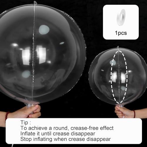 Image of 12PCS Clear Round Foil Balloons 22 inch 15 inch 10 inch Large Mylar Bubble Balloons | Transparent 4D Ball Balloons for Birthday Party, Graduation, Wedding, Christmas, New Year, Disco Prom Party Decorations