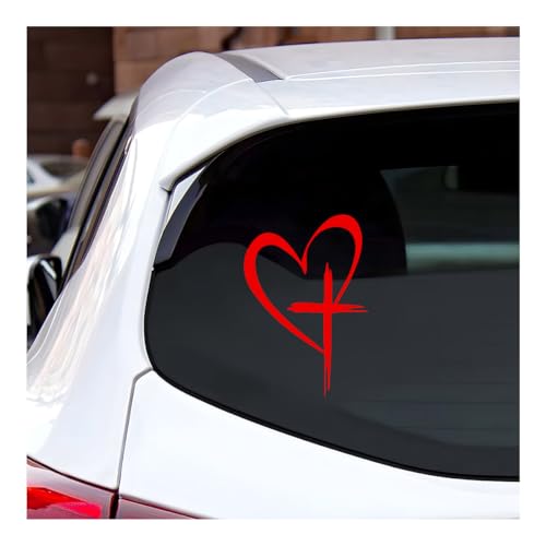 Image of DXNQ Love Cross Sticker Decal, Faith Hope Love Heart Cross Stickers Car Bumper Decals, 8.7''x6'' Vinyl Decoration Stickers for Car Window Wall Laptop Notebook, Car Accessories (Red)