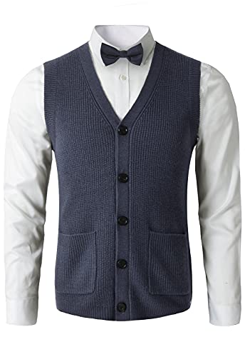 Men's Sweater Vest V-Neck Sleeveless Knitted Button Cardigan DXL Big and Tall Vest