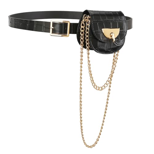 Faletony Damen Kleine Modern Taillenbeutel Mini Hüfttasche Hüfttasche Stylisch Bauchtasche Tasche Gürteltasche Abend Gürtel mit Kette