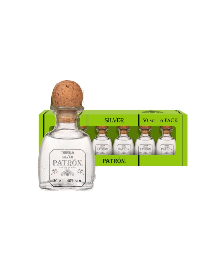 PATRÓN Silver Premium Tequila, 40% ABV, 6 x / , Made from the Finest 100% Weber Blue Agave, Handcrafted in Small Batches in Mexico (5cl)