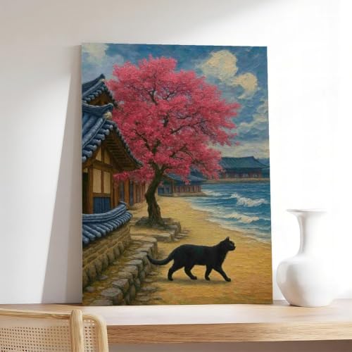 Impression sur toile chat cerisier coréen Hanok 50x76 - 7