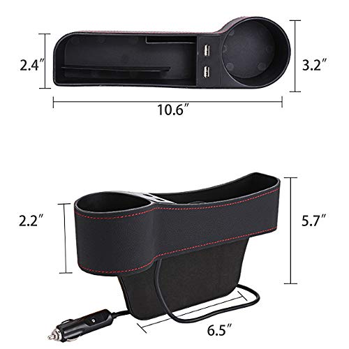 SUNMORN Car Organizer, Multifunctional with Dual USB Charging, Small Cup Holder, Leather Storage Box, Order for Passenger Side Cup Holder Facing Back (Black) - Thumbnail 3