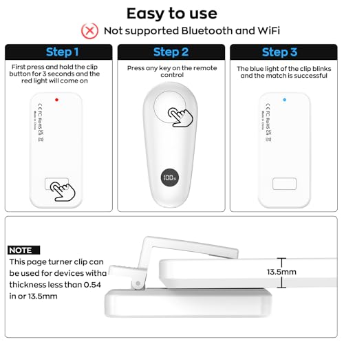 Image of RF Remote Control Page Turner for Kindle Paperwhite Scribe Accessories, Page Turner Clicker for Tablets Reading Novels Taking, Phone Camera Video Record Triggers Remote, White