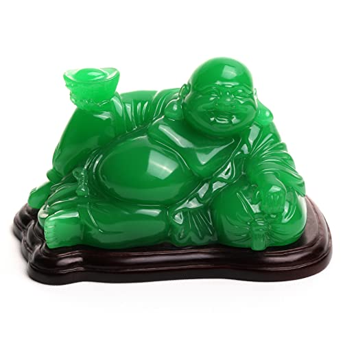 Happy Buddha Statue Green- Sitting Laughing Buddha Feng Shui Figurines Wealth and Good Luck for Home & Office Décor - Inspirational Religious Happy Samll Gifts, 5.3*3.9*3.5inch