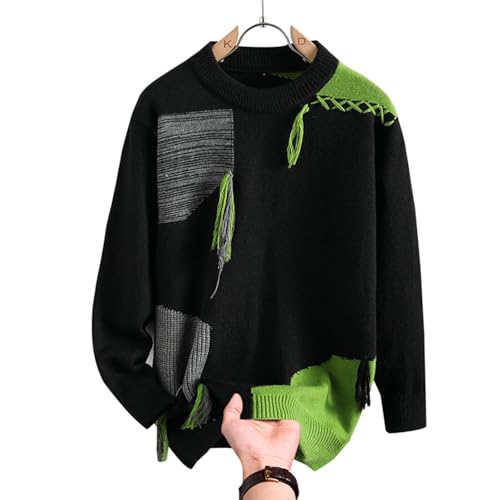 Mens Color Block Patchwork Sweaters Long Sleeve Knit Patchwork Knitted Pullover Fall Winter Warm Trendy Knit Sweater2
