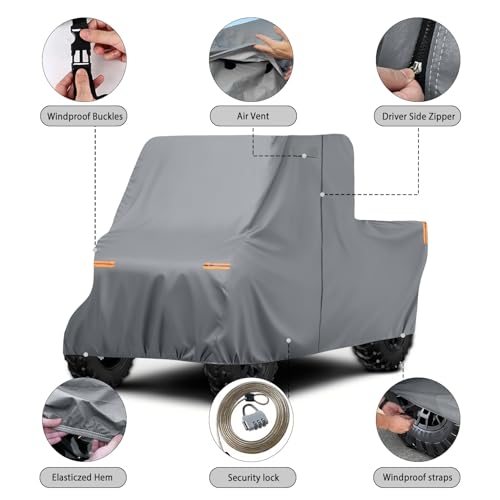 Image of Waterproof UTV Cover Compatible with Can-am Defender 2 Seaters, 6 Layers All Weather Cover with Air Vents, Door Zipper and Windproof Buckles and Bands for Rain Snow Dust Protection