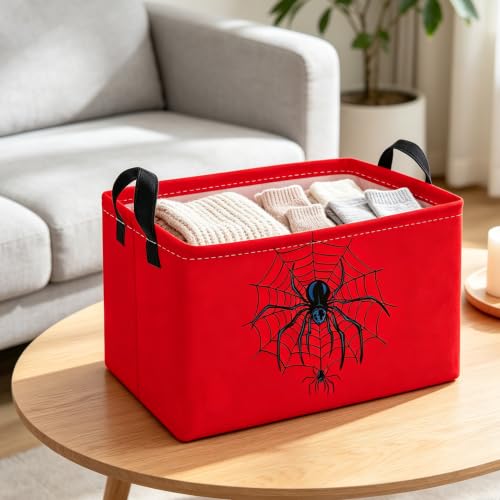 Image of Essme Rectangular Spider Baskets,Halloween Storage Box,Cute Basket for Room Decor, Book Bins,Shelf Basket.(Red