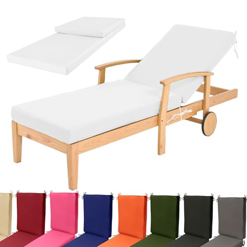 Generico CojÕn Acolchado para Tumbona Colchoneta Plegable para Tumbona de Exterior con 6 Correas Cojín Impermeable Resistente para Uso en Jardín, Playa y Piscina,Blanca,193x56x10cm