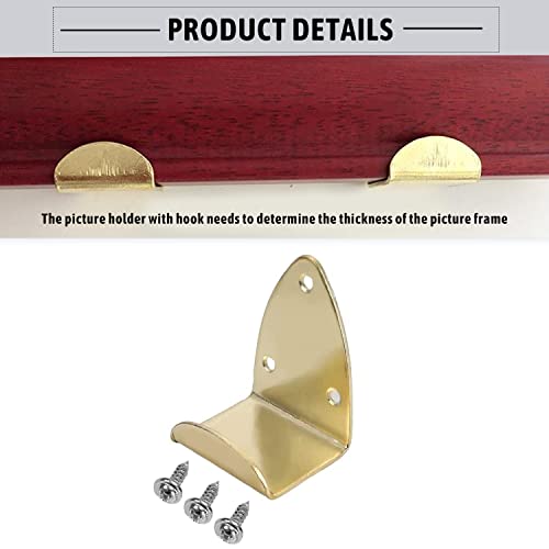 Image of MroMax Picture Photo Frame with Hook Metal Brace Bracket Hanger Gold Tone 34 x 31 x 54mm /1.34 x 1.22 x 2.13-inch (L x W x H) Medium 10pcs