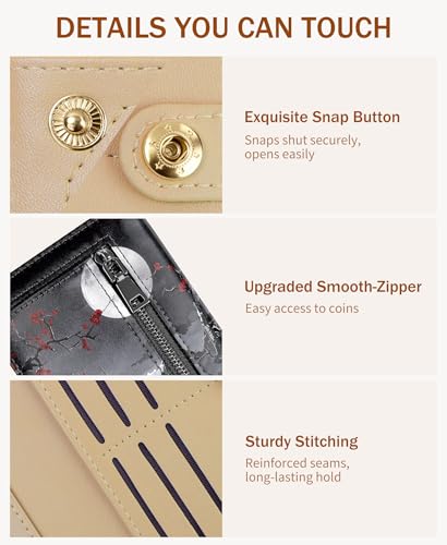 Image of Immaturus Womens Wallet, Full Moon Slim Thin RFID Blocking Credit Card Wallets, Long Bifold PU Leather Card Holder Organizer, Cute Cash Clutch Billfold with Zipper Coin Pocket Ladies Girls Gift