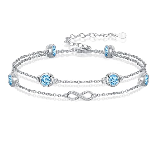 Wasee December Birthstone Anklet Bracelet for Women 925 Sterling Silver Blue Topaz Birthstone Adjustable Infinity Anklets Birthday Anniversary Christmas Bracelet/Anklets Jewelry for Women