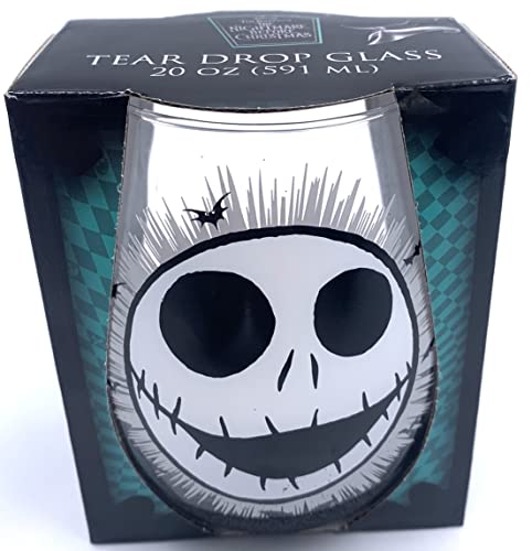 Disney Tim Burton’s The Nightmare Before Christmas Jack Skellington Face 20 Ounce Stemless Wine Glass With Glitter Base - Official Kitchen Collectible Novelty Drinkware Gifts #TOP7