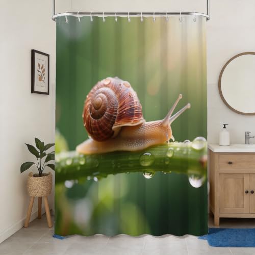 Rideau de douche 200x200 escargots tissu polyester imprimé imperméable avec anneaux - 2