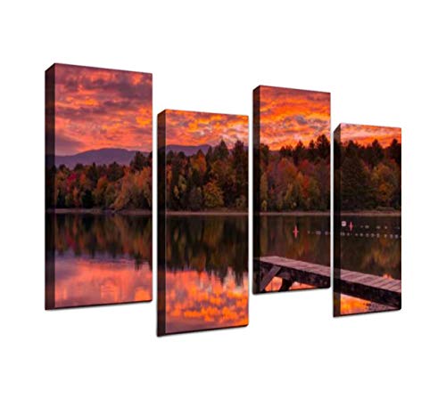4 Panel Reservoir at Waterbury Center in Fall New England Stock Pictures, Canvas