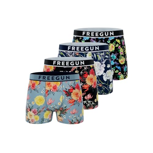 Boxer Homme Coton, Caleçon Homme Hypoallergénique et Stretch (Lot de 4), Bleu Taille L