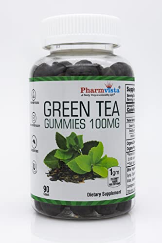 Pharmvista Green Tea & Peppermint Gummies 100mg - Gluten Free Non-GMO Antioxidant/Mineral Rich Supplement - 90 Count