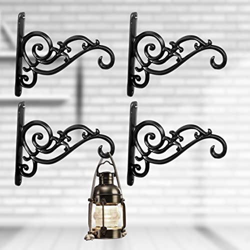 Image of GHAR DWAR Metal Wall Hook Hanging Plant Bracket Decorative Straight Plant Hanger for Pots, Bird Feeders, Planters, Lanterns, Macrame, Wind Chimes Indoor Outdoor (Pack of 4, Black)