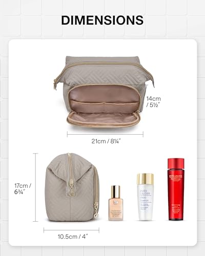 Image of BAGSMART Travel Makeup Bag, Cosmetic Bag Small Make Up Organizer Case,Wide-open Pouch for Women Purse for Toiletries Accessories Brushes,Large Tranquil Gray