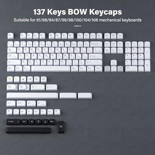 Image of XVX PBT Keycaps - MOA White Japanese 75 Percent, Custom Dye-Sublimation, 137 Keys Set for 100%, 75%, 65%, 60% Keyboard, Bow