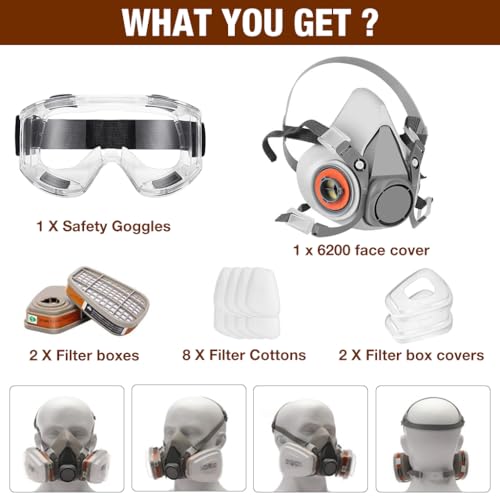 Serplex Gas Mask Set, Respirator Mask with Filters and Goggles, Activated Carbon Mask, Respirator Mask for Epoxy Resin, Wall Painting, Welding, Polishing, Spraying, Mould Removal, Construction
