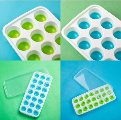 Image of 21-Cavity Pop-Up Ice Cube Trays with Lid Easy Release Flexible Silicone Bottom, Stackable & Food-Grade Molds for Freezer, Whiskey, Cocktails (Multicolor) (3)