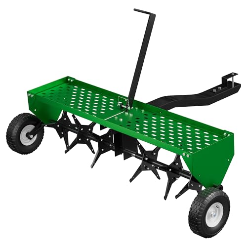 5% off - ouluu 40' Lawn Aerator Tow Behind, Pull Behind Aerator with Universal Hitch, 24 Galvanized Steel...